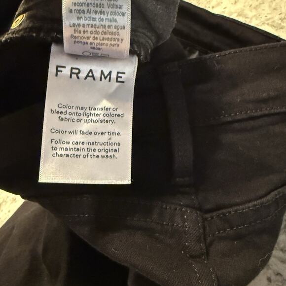 Frame Denim Le High Rise Straight Size 26 Black Noir Coated Tuxedo Stripe Jeans - Picture 11 of 11